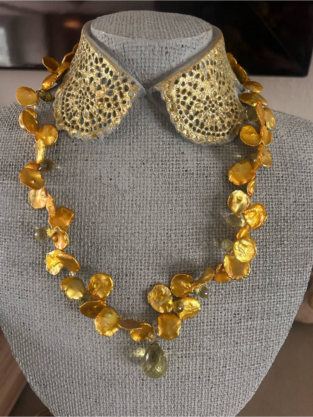 Handcrafted gold coin pearl necklace